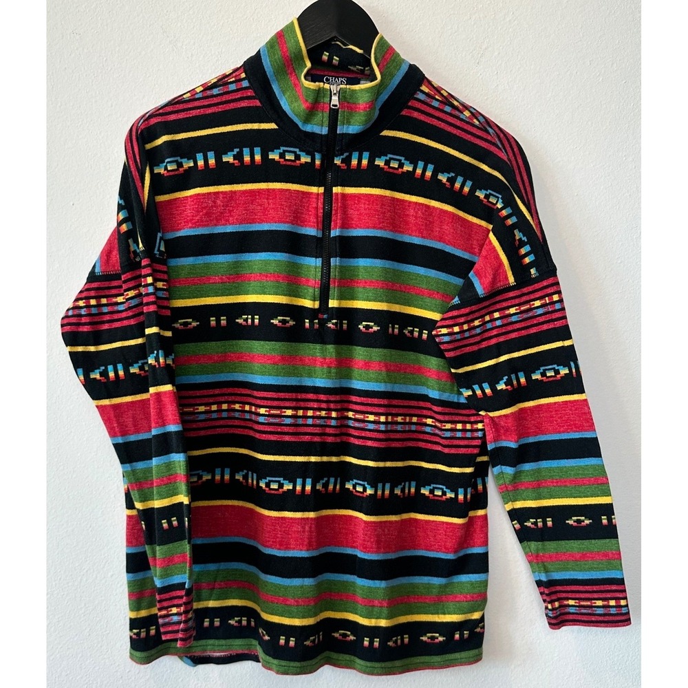 Vintage Chaps Sport Womens Lg Quarter Zip Pullover Multi Color Striped Cotton